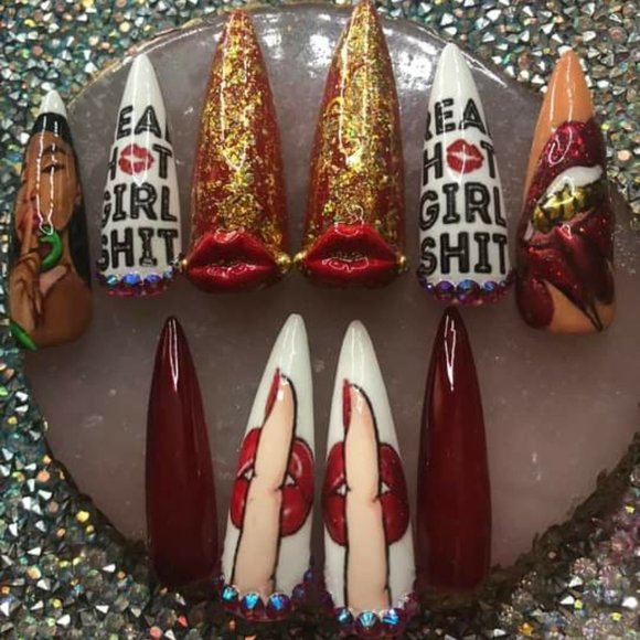 Handmade Hard Gel XXL Stiletto Press On Nails - Picture 1 of 6
